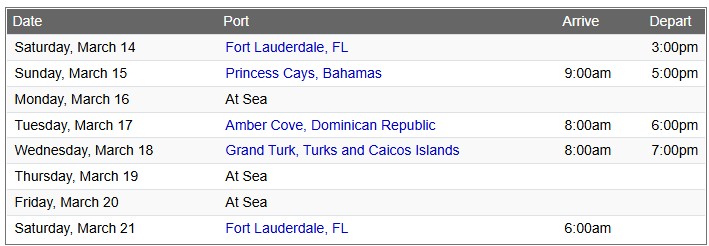 Princess Itinerary 3.14.26 